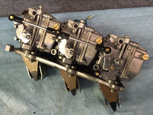 Clean used 2005 yamaha 3 cylinder 50 hp carburetor set with reed plate &amp; reeds