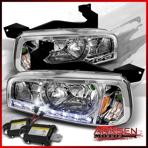 6000k slim ballast hid+06-10 charger 1pc chrome crystal led headlights w/corner