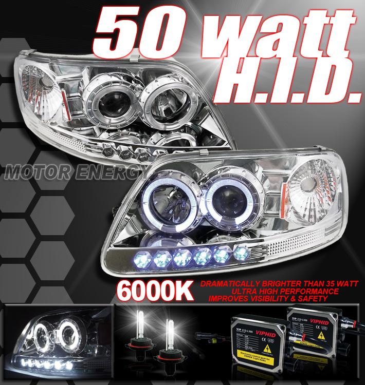 1997-2003 f-150/1997-2002 expedition halo led chrome projector headlight+50w hid