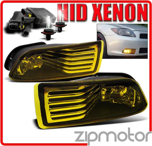 2004-2010 scion tc bumper yellow lens fog lights lamp w/6000k hid+harness+switch