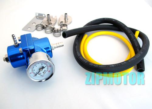 Universal blue fuel pressure regulator gauge +gas hose