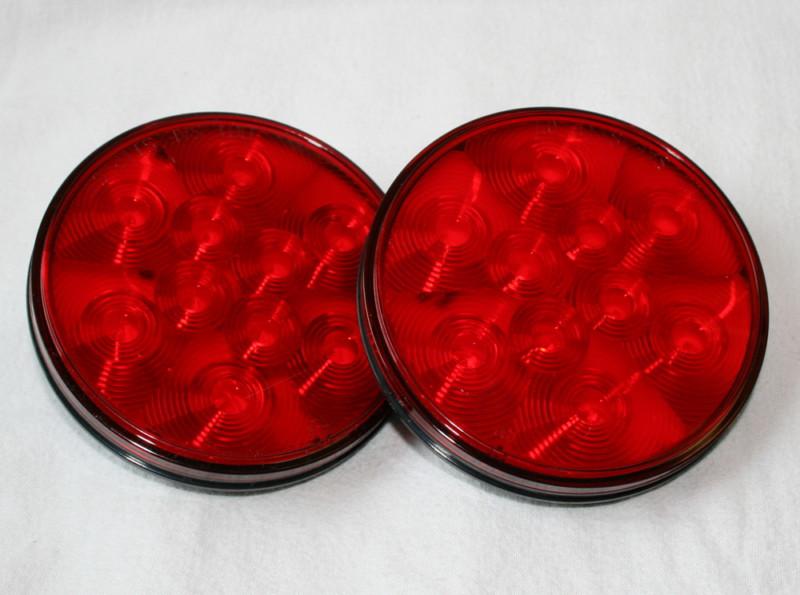 (2) 4" led truck trailer rv stop turn tail lights 10 leds red universal