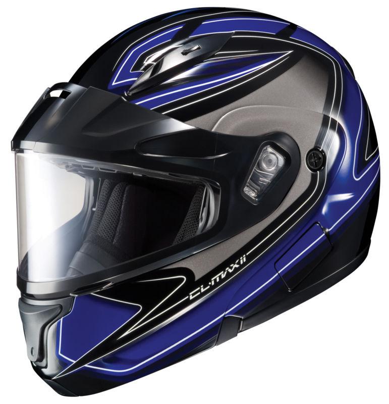 Hjc cl-max ii zader snowmobile dual lens shield helmet black blue white medium