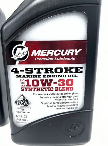 -new- mercury 92-8m0142141, 4 stroke 10w-30 marine oil synthetic blend, 3 pack