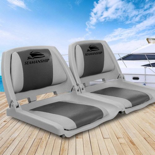 Nnedsz set of 2 folding swivel boat seats - grey &amp; charcoal