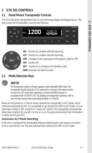 Garmin gtx 335 345 ads-b transponder pilot&#039;s guide owner&#039;s manual