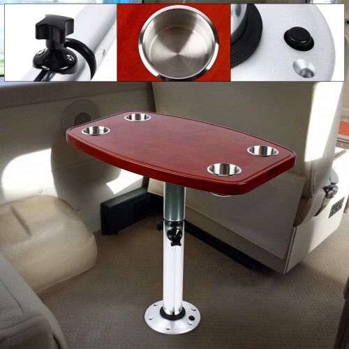 Marine boat rv adjustable table pedestal removable base +varnished elm table top