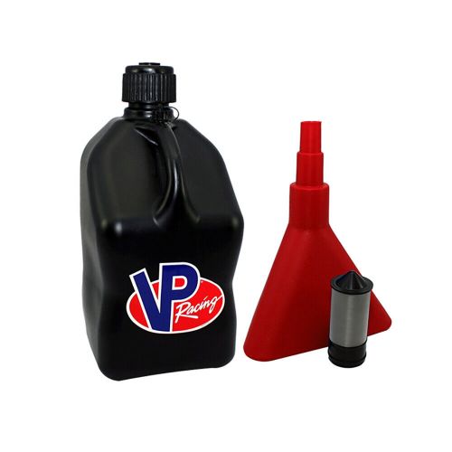 Vp racing black 5 gallon race gas alcohol diesel can fuel jug w/ funnel - filter