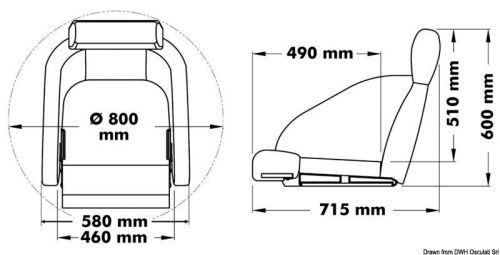 Osculati anatomical padded seat with rotational plastic core without coating