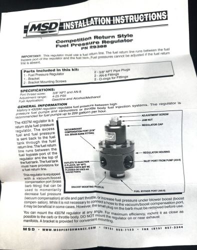 Mallory  29388  fuel pressure regulator adjustable 3-25-psi. unlimited inlet psi