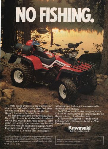 1989 kawasaki bayou 4x4 atv no fishing four wheeler red print ad