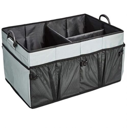 Foldable boot/trunk organizer with plastic handles - grey