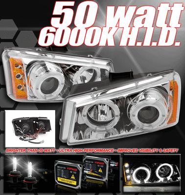 2003-2006 chevy silverado 1500 2500 3500 halo led projector headlights+6000k hid