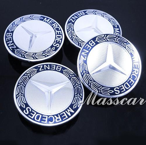4pc benz blue star 3d emblem wheel center hub caps cover e s cl ml sl gl clk slk