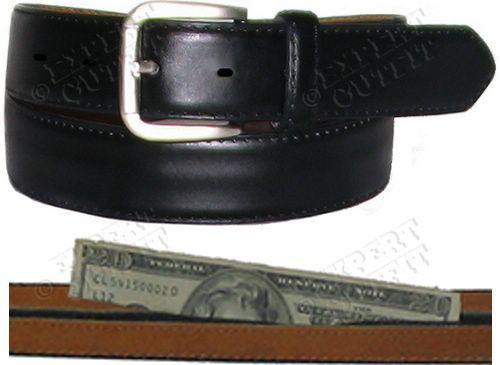 Black leather money belt size l large 38"-40" secret pocket new sale! #e1001