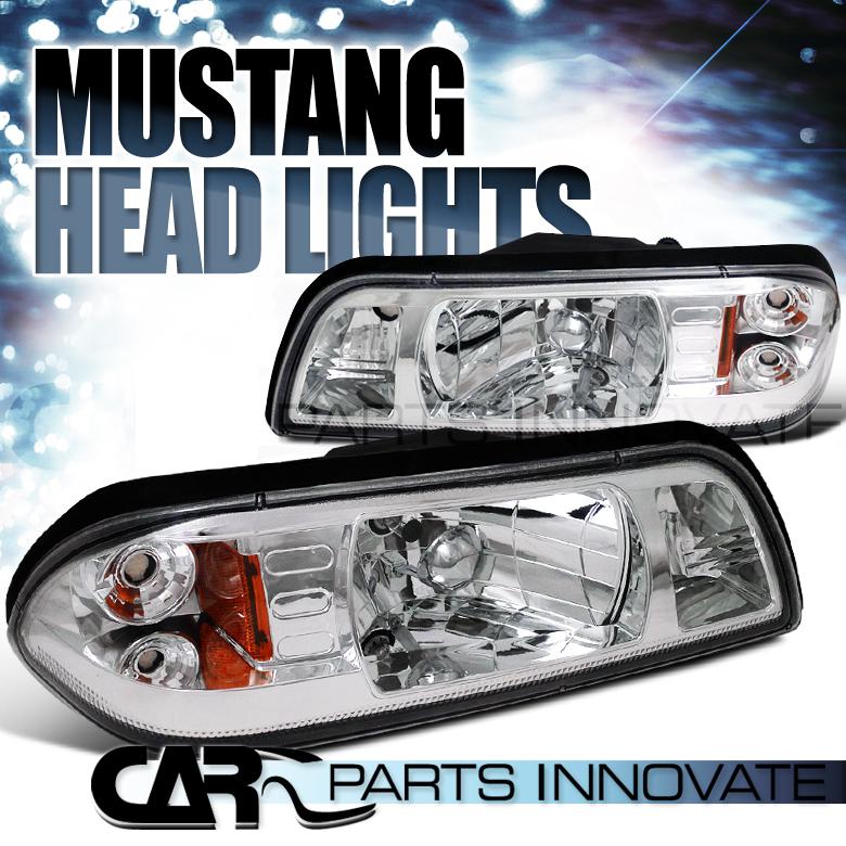 Ford 87-93 mustang crystal chrome euro 1-piece style headlights lamp