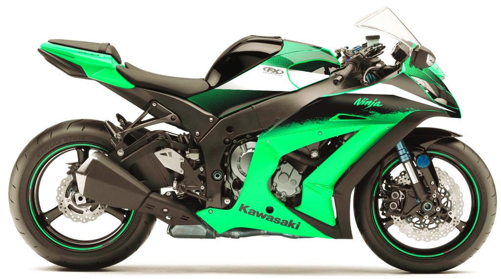 Factory effex upper graphic kit green for kawasaki zx-6r 2009-2013