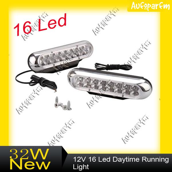 2 x 16 led front rear work lamp driving universal drl kit daytime running lights