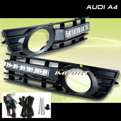 Audi a4 fog light grille w/led daytime running lights wire harness switch combo 