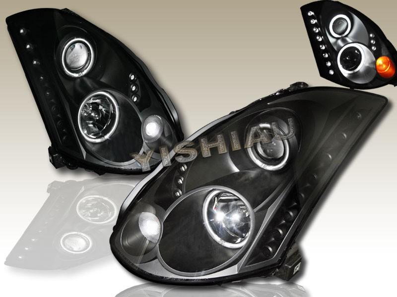 2003-2005 g35 2dr blk led ccfl halo projector headlights 04