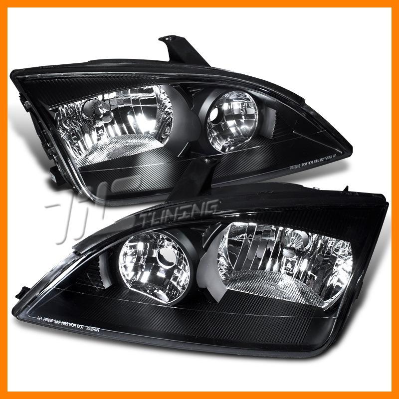 05-07 ford focus clear head lamp black bezel diamond chrome style reflector pair