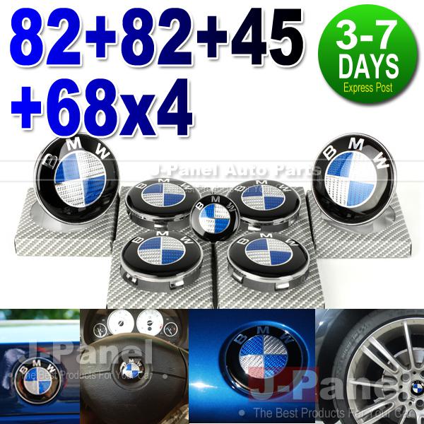 Bmw e63 e64 e81 e87 f07 f10 f12 f13 blue carbon fiber emblem front rear wheel