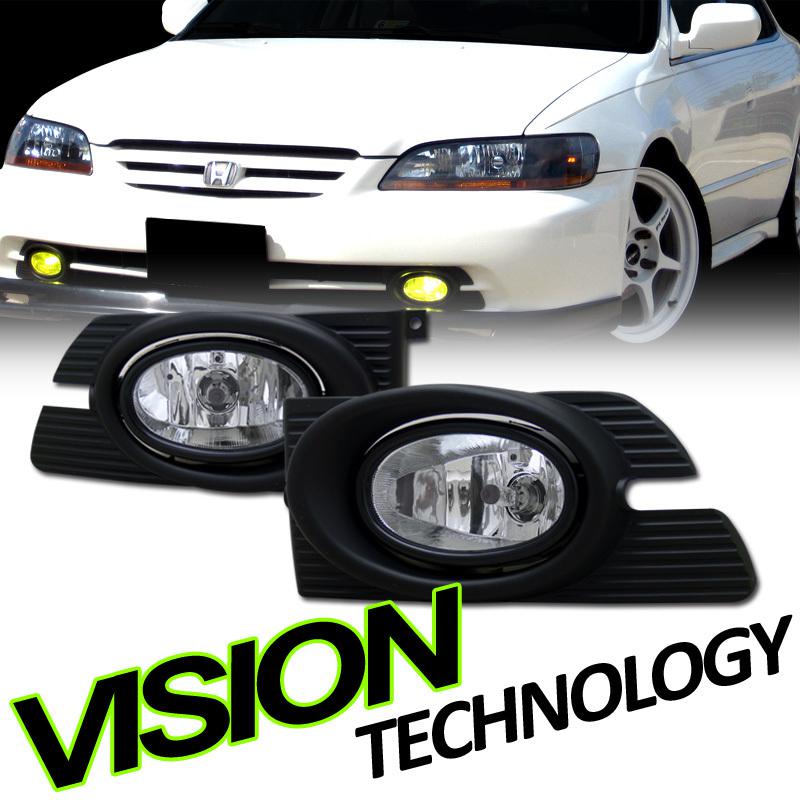 Pair 01-02 accord 4d/4dr sedan clear lens bumper/driving fog lights lamps+switch