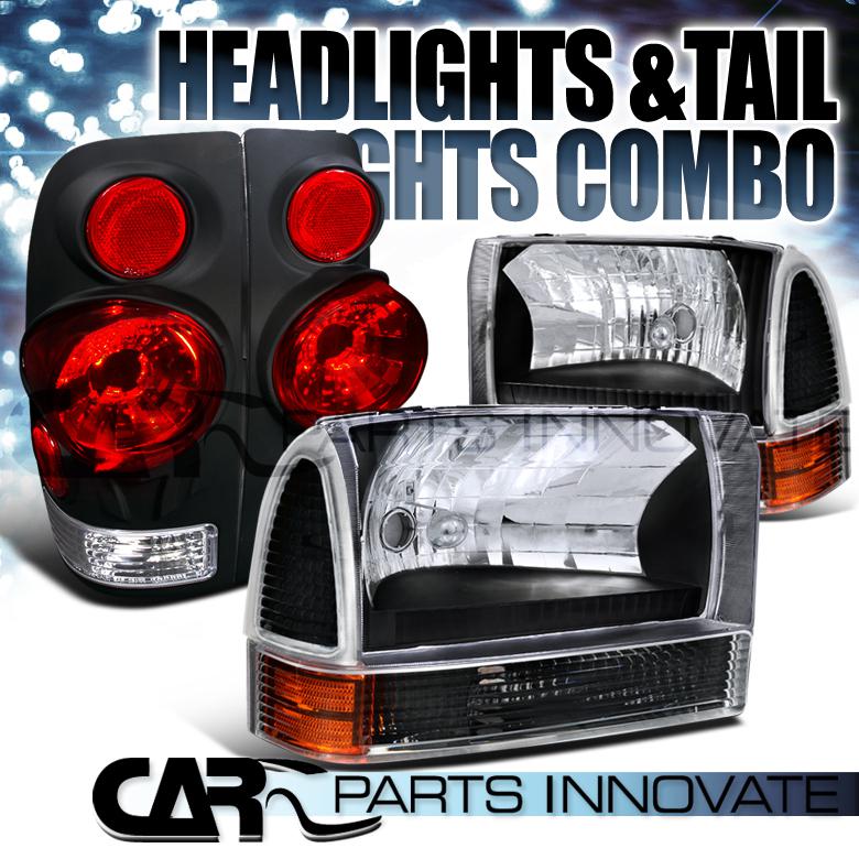 Black 99-04 f250/350 super duty headlights+corner lamps+3d altezza tail lights