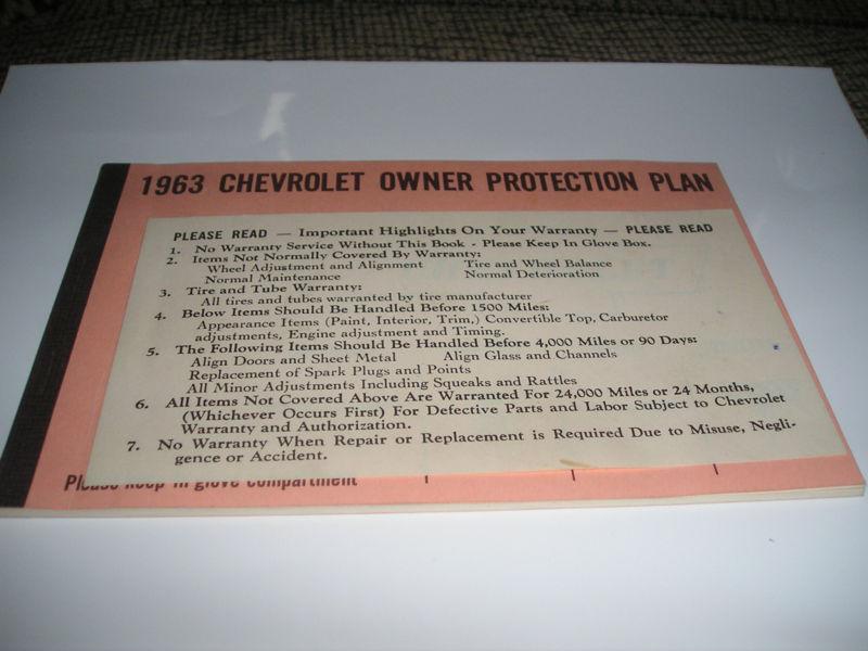 1963 original chevrolet/corvette protection/plan manual