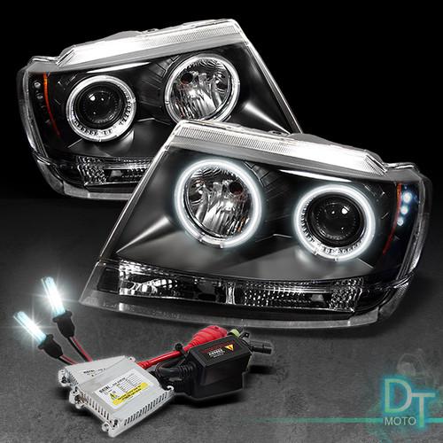 6k slim xenon hid+black 99-04 grand cherokee ccfl halo led projector headlights