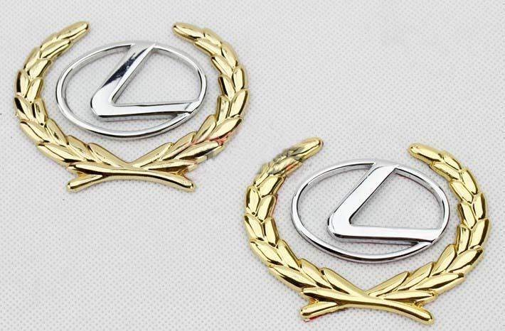 1 pair car motor metal side pillar fender sticker emblems badges lexus logo