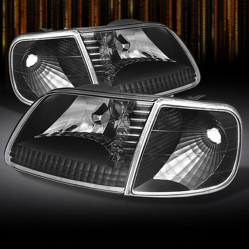 97-03 f150 97-02 expedition crystal black headlights+corner signal lights lamps