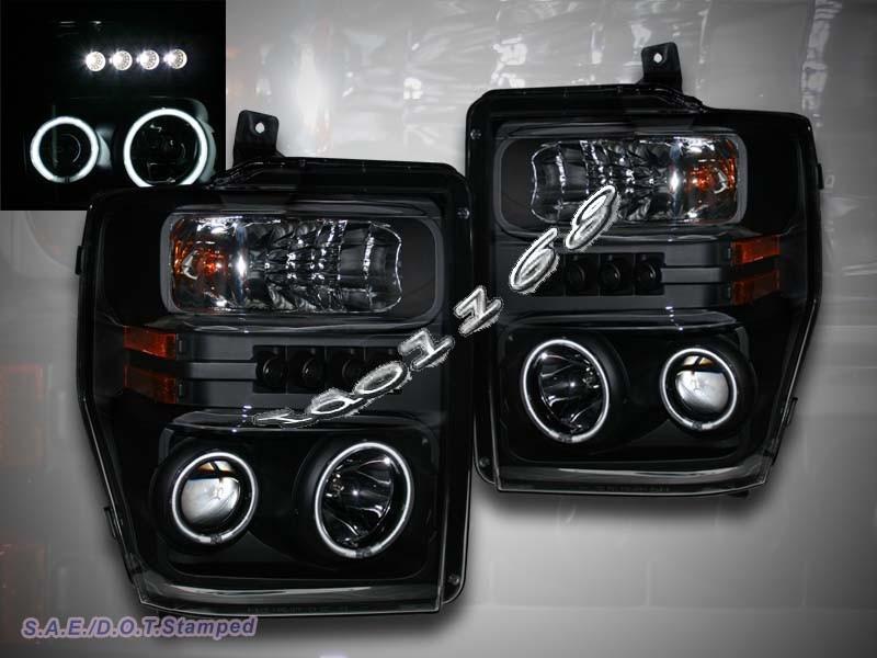 2008-2010 ford f250 f350 f450 ccfl twin halo black projector headlights w/ led