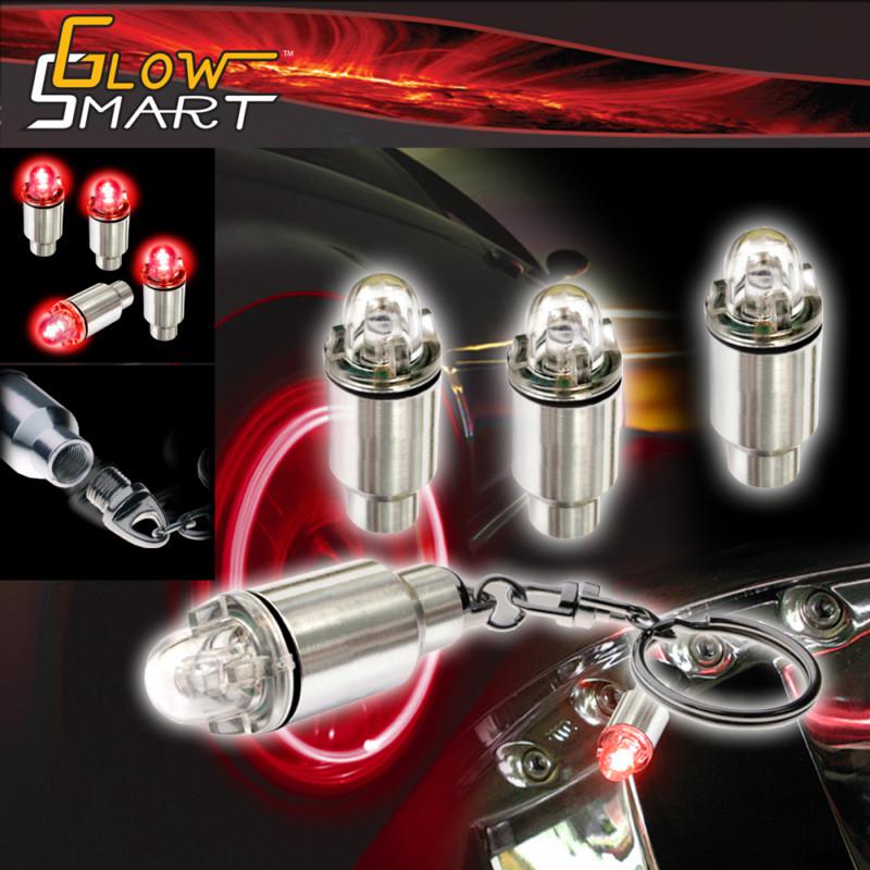 4 x led car tyre valve cap tire wheel lights - red