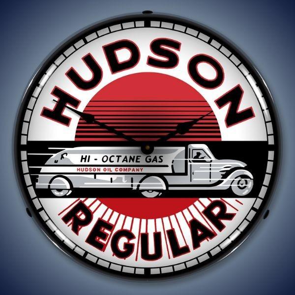 Retro nostalgic lighted clock 14" 18a vintage car hot rod hudson gasoline