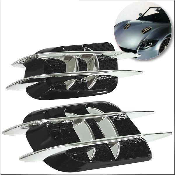 Car hood fender air flow scoop decoration vent cover black chrome x 2 pieces