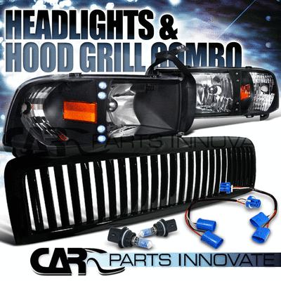 1994-2001 ram 1500 2500 3500 sport black crystal led headlights+glossy grille