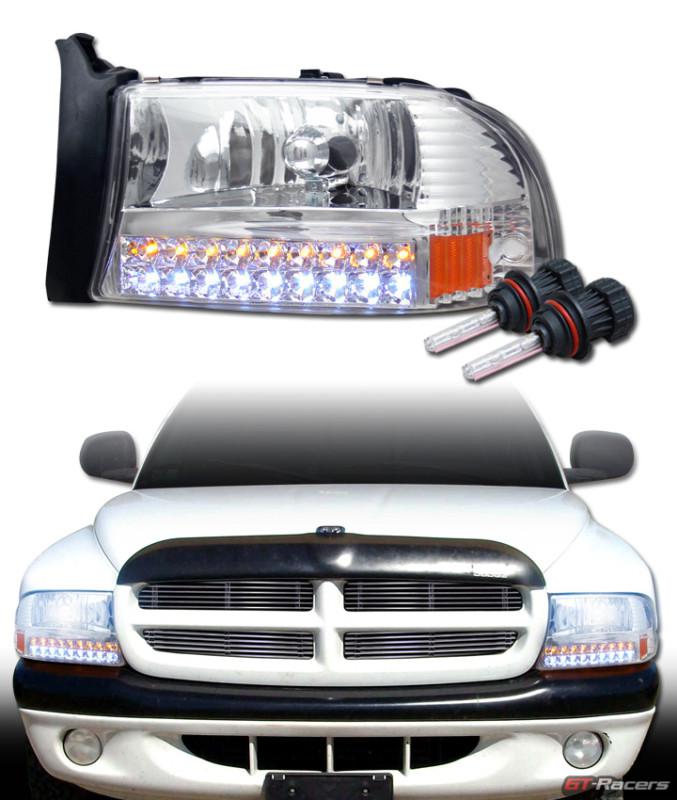 8000k hid bi-xenon chrome led head lights signal bumper am 97-04 dakota/durango