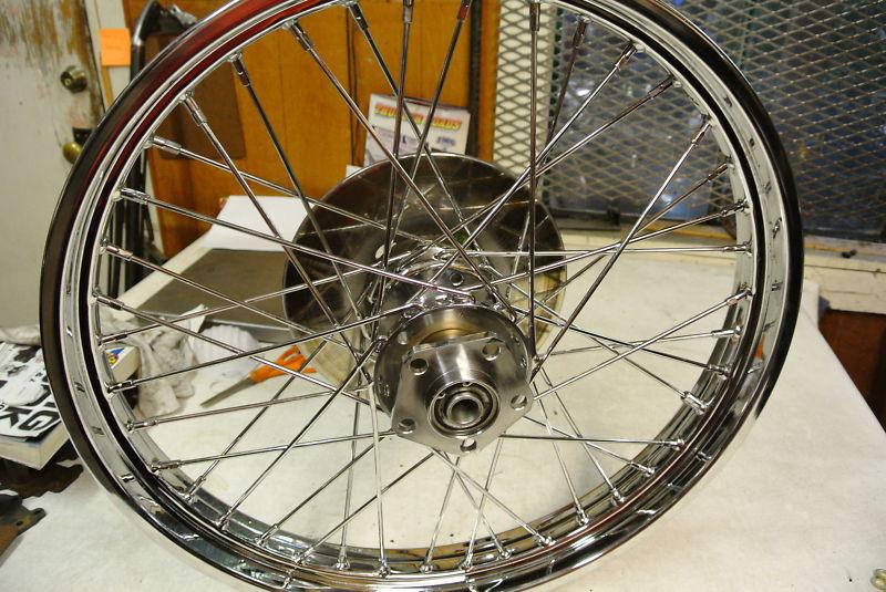 Harley shovelhead wide glide front wheel 21in x 2.2in dual flange hub 10in rotor