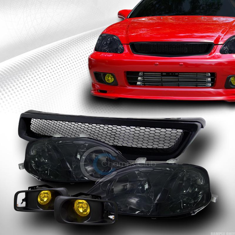 Smoke head ligh signal+aluminum mesh grill grille b+bumper fog yl 99-00 civic ek