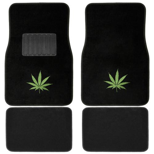 4pc green 420 weed marijuana pot leaf cannabis carpet truck floor mats set