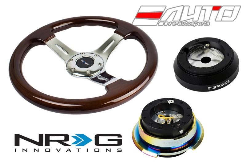 Nrg 330mm br wood chrome spoke steering wheel 1.5" dp 160h hub 2.8 bkmc release