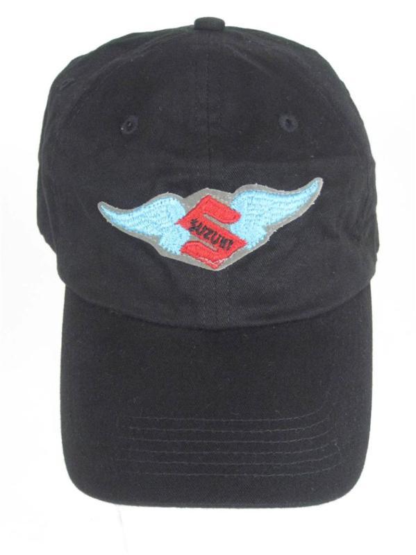 Authentic retro suzuki hat- cotton twill hat - blackw/ suzuki wings  patch new!