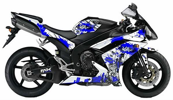 2009-2010 yamaha yzf r1 blue & white graphics kit