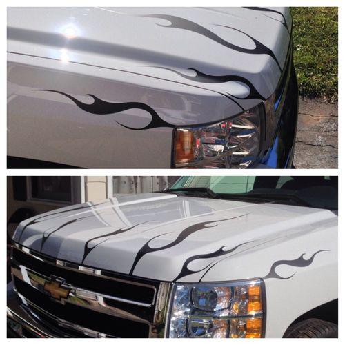 Universal fit any vehicle matte black hood flames decals dodge chevy ford toyota