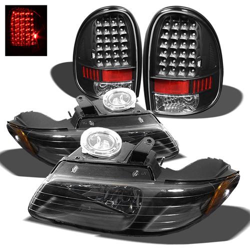 96-00 carvan chrysler voyager town & country headlights+black led tail lights