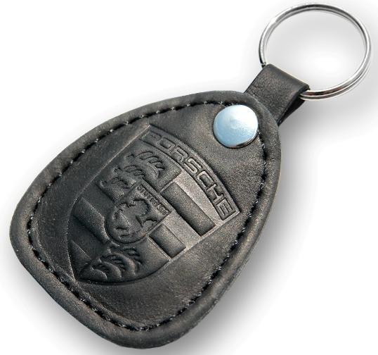 New leather black keychain car logo porsche auto emblem keyring