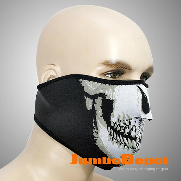 Motorcycle biker skull neoprene snowboard ski cool style half face mask warranty