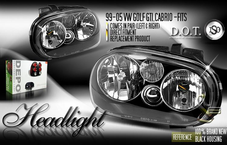 Depo pair black headlight w/o fog lamp type 99-05 00 01 02 03 04 volkswagen golf