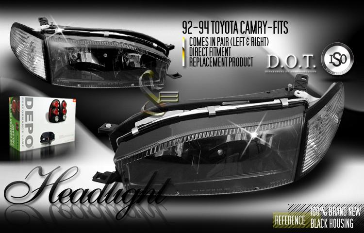 Depo pair euro style black headlights w/ corner lights 92-94 93 toyota camry